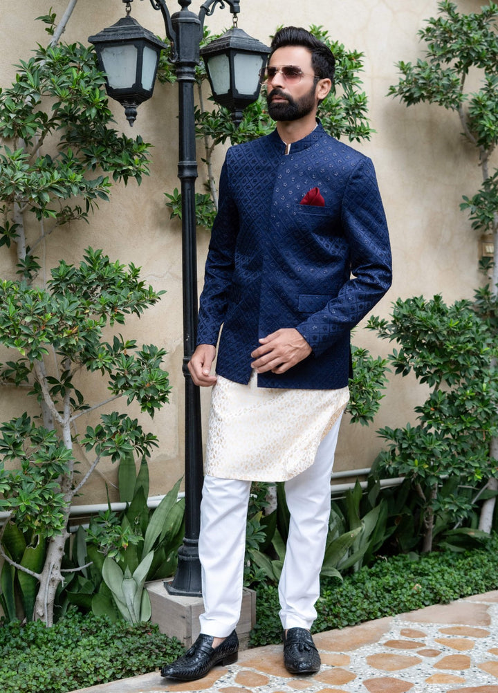 Zarrar by Edge Republic Mens RTW Embroidered Blended Cotton 3 Piece Suit Prince Coat ER 2083 Festive Collection