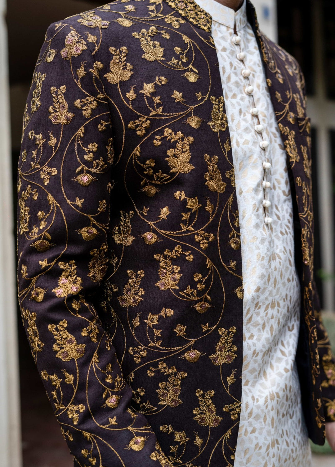 Zarrar by Edge Republic Mens RTW Embroidered Blended Cotton 3 Piece Suit Prince Coat ER 2080 Festive Collection