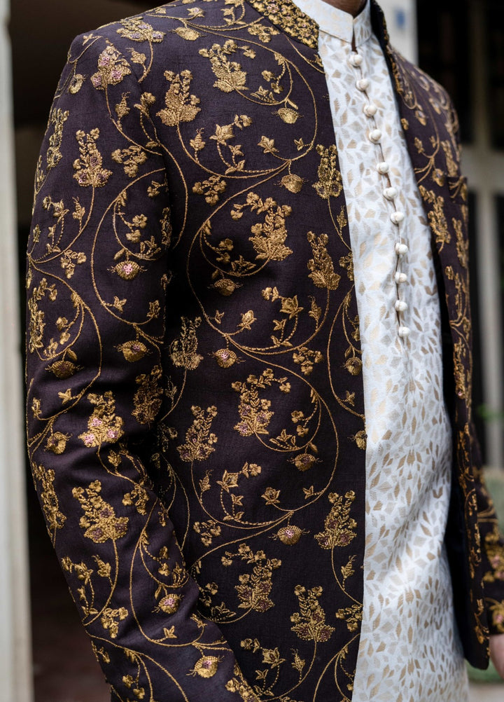 Zarrar by Edge Republic Mens RTW Embroidered Blended Cotton 3 Piece Suit Prince Coat ER 2080 Festive Collection