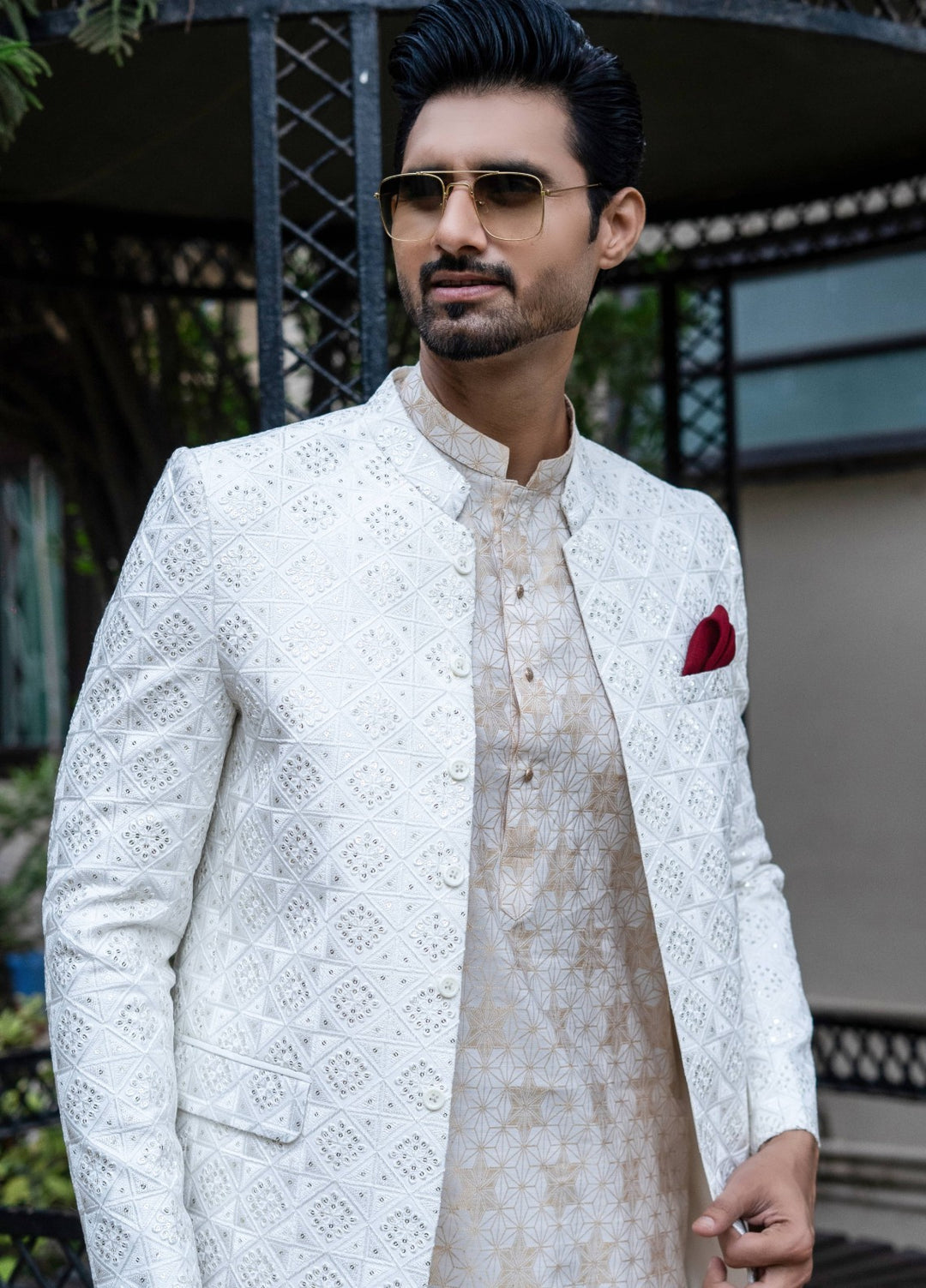 Zarrar by Edge Republic Mens RTW Embroidered Blended Cotton 3 Piece Suit Prince Coat ER 2078 Festive Collection