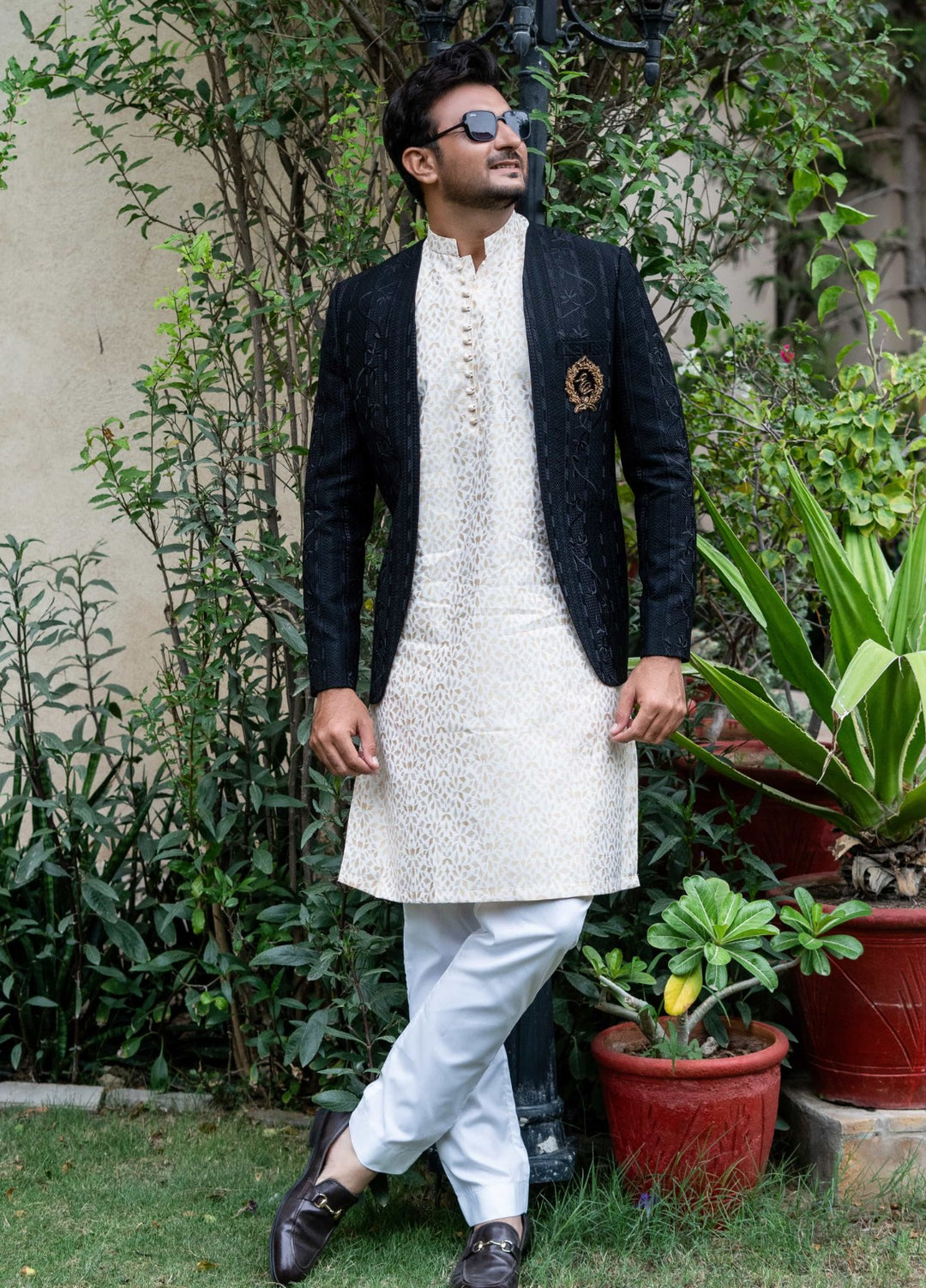 Zarrar by Edge Republic Mens RTW Embroidered Blended Cotton 3 Piece Suit Prince Coat ER 2088 Festive Collection
