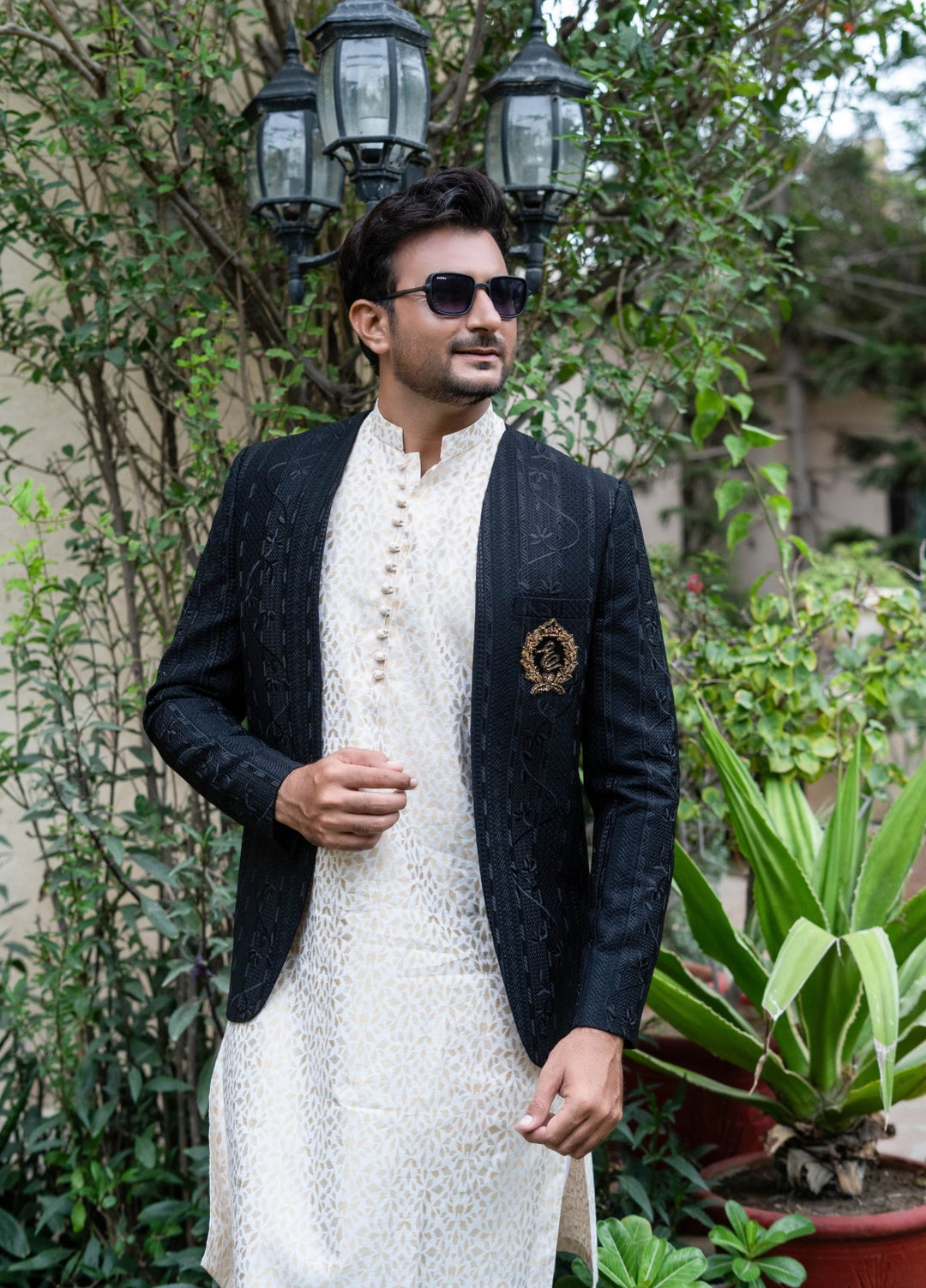 Zarrar by Edge Republic Mens RTW Embroidered Blended Cotton 3 Piece Suit Prince Coat ER 2088 Festive Collection