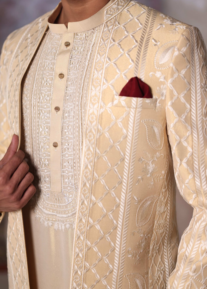 Modest by Edge Republic Mens RTW Embroidered Blended Cotton 3 Piece Suit Prince Coat ER 3019 Festive Collection
