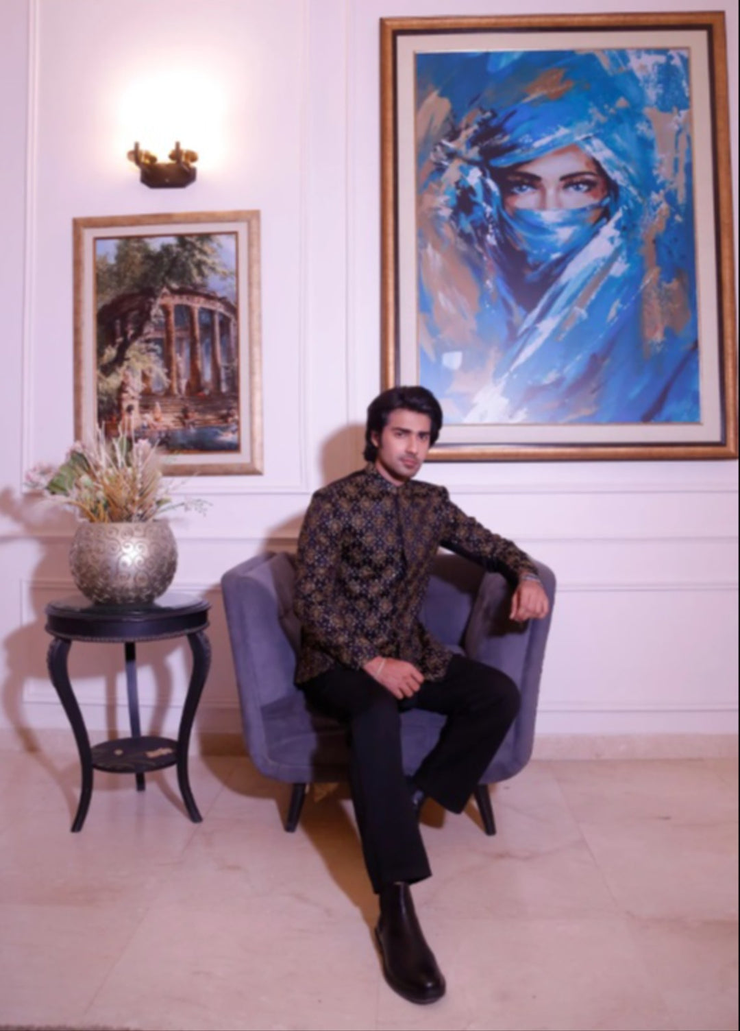 Modest by Edge Republic Mens RTW Embroidered Blended Cotton 3 Piece Suit Prince Coat ER 3016 Festive Collection