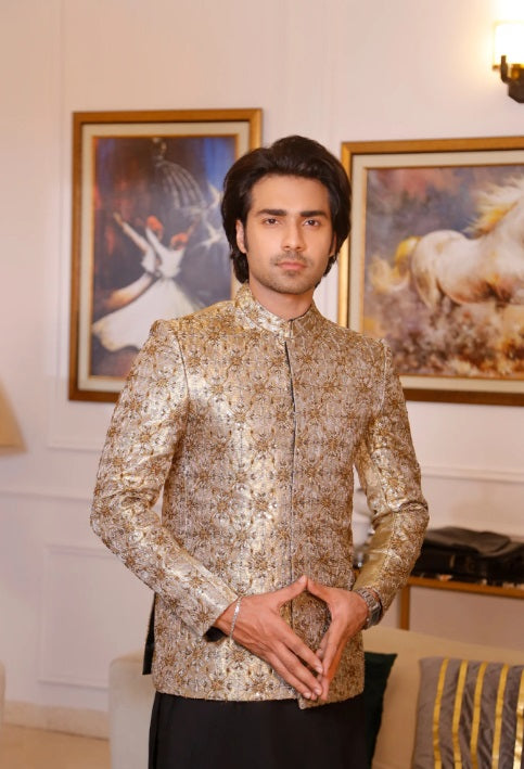 Modest by Edge Republic Mens RTW Embroidered Blended Cotton 3 Piece Suit Prince Coat ER 3014 Festive Collection