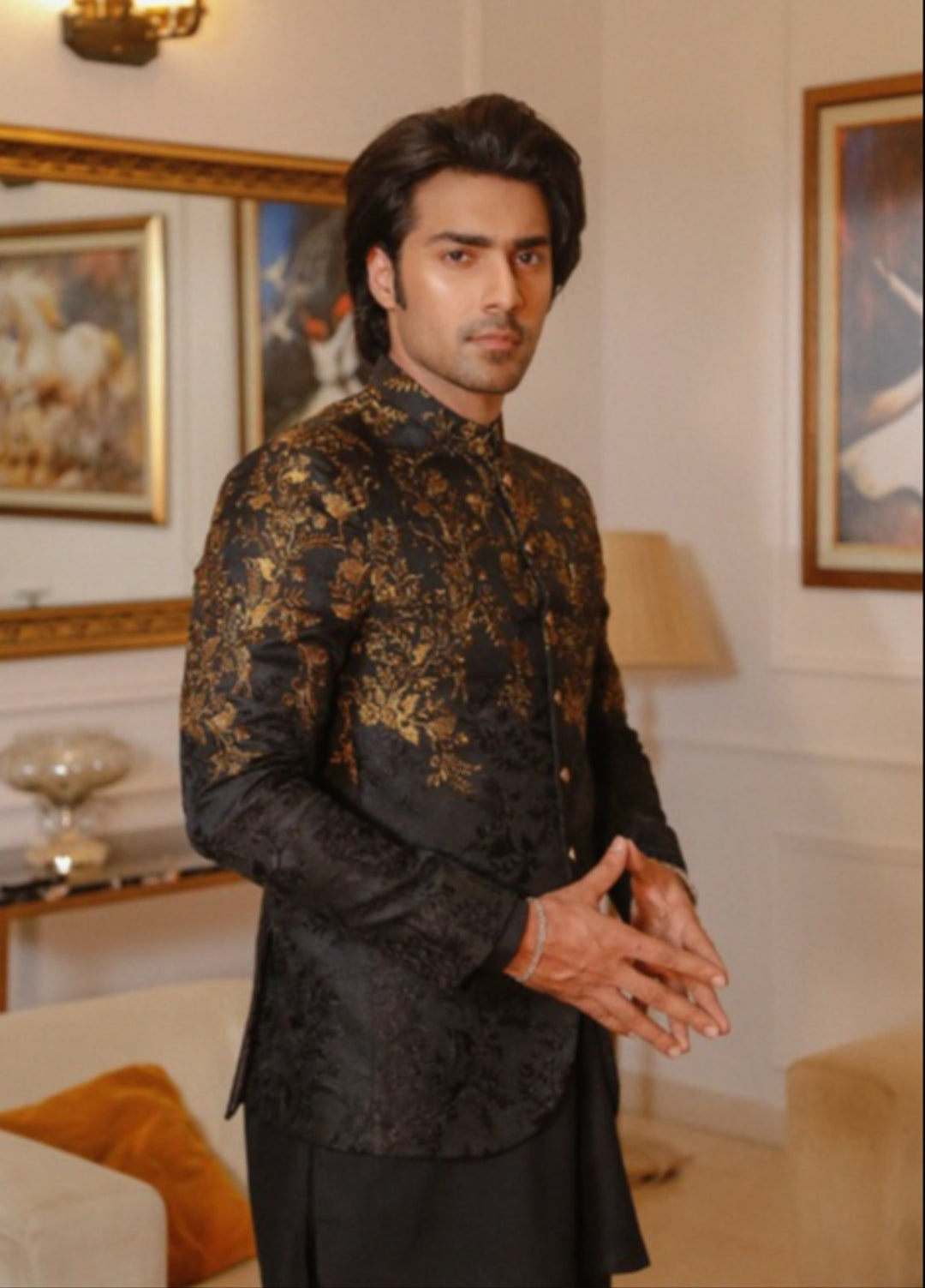 Modest by Edge Republic Mens RTW Embroidered Blended Cotton 3 Piece Suit Prince Coat ER 3013 Festive Collection