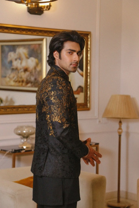 Modest by Edge Republic Mens RTW Embroidered Blended Cotton 3 Piece Suit Prince Coat ER 3013 Festive Collection