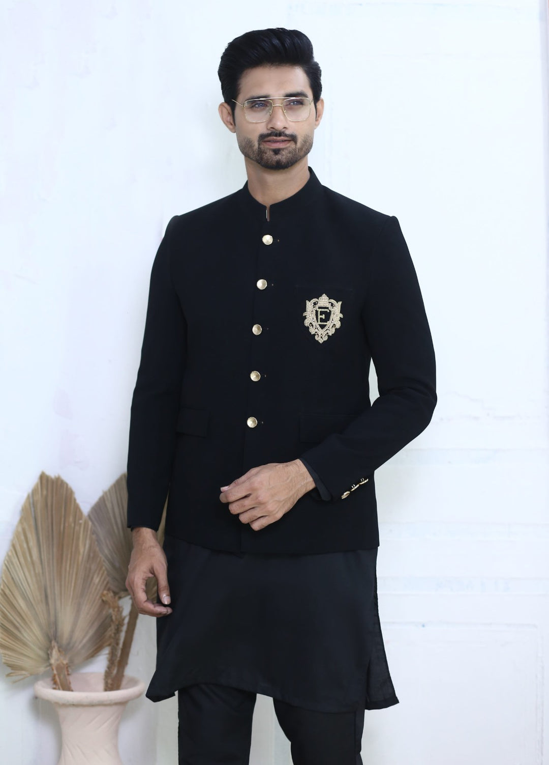 Modest by Edge Republic Mens RTW Embroidered Blended Cotton 3 Piece Suit Prince Coat ER 3001 Festive Collection