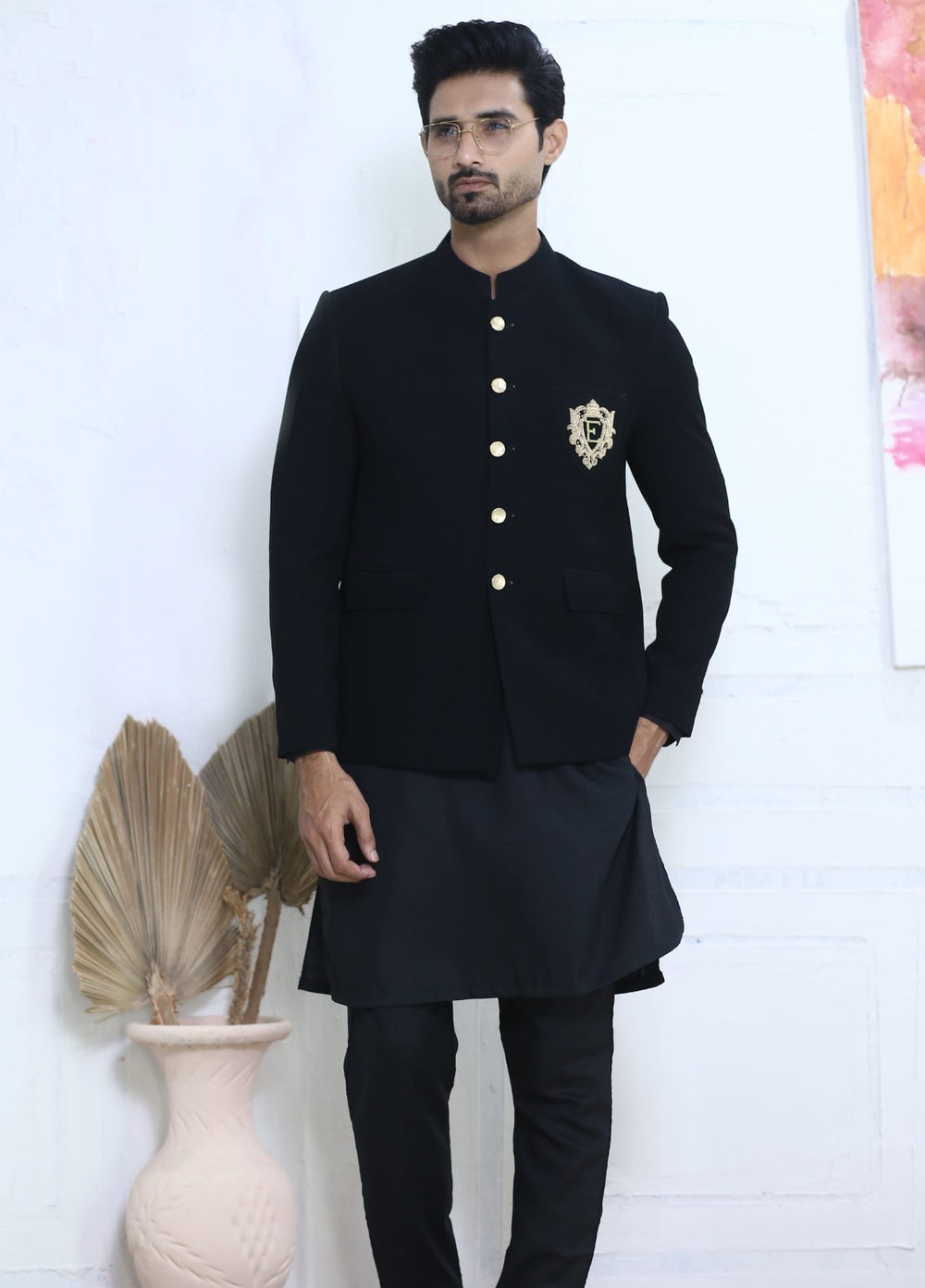 Modest by Edge Republic Mens RTW Embroidered Blended Cotton 3 Piece Suit Prince Coat ER 3001 Festive Collection
