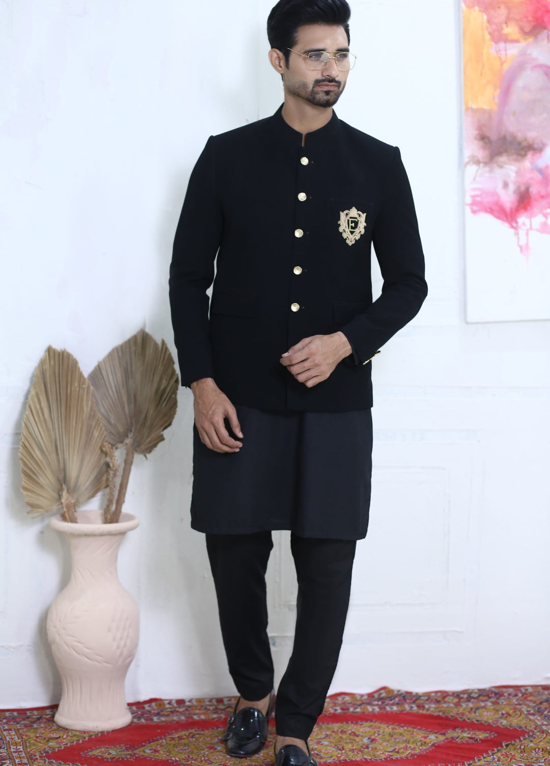 Modest by Edge Republic Mens RTW Embroidered Blended Cotton 3 Piece Suit Prince Coat ER 3001 Festive Collection