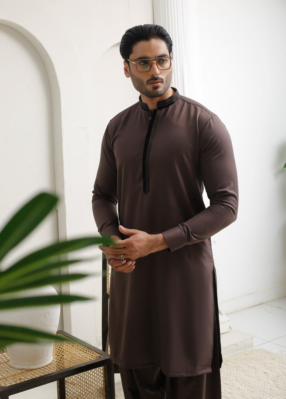 Modern Edge Republic Mens RTW Solids Wash N Wear 2 Piece Suit Dark Brown ER 809 Festive Collection
