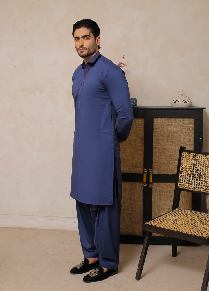 Modern Edge Republic Mens RTW Solids Wash N Wear 2 Piece Suit Mid Blue ER 807 Festive Collection