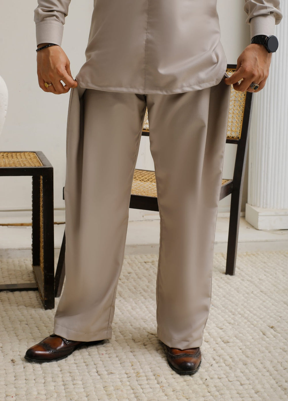 Modern Edge Republic Mens RTW Solids Wash N Wear 2 Piece Suit Mid Beige ER 804 Festive Collection