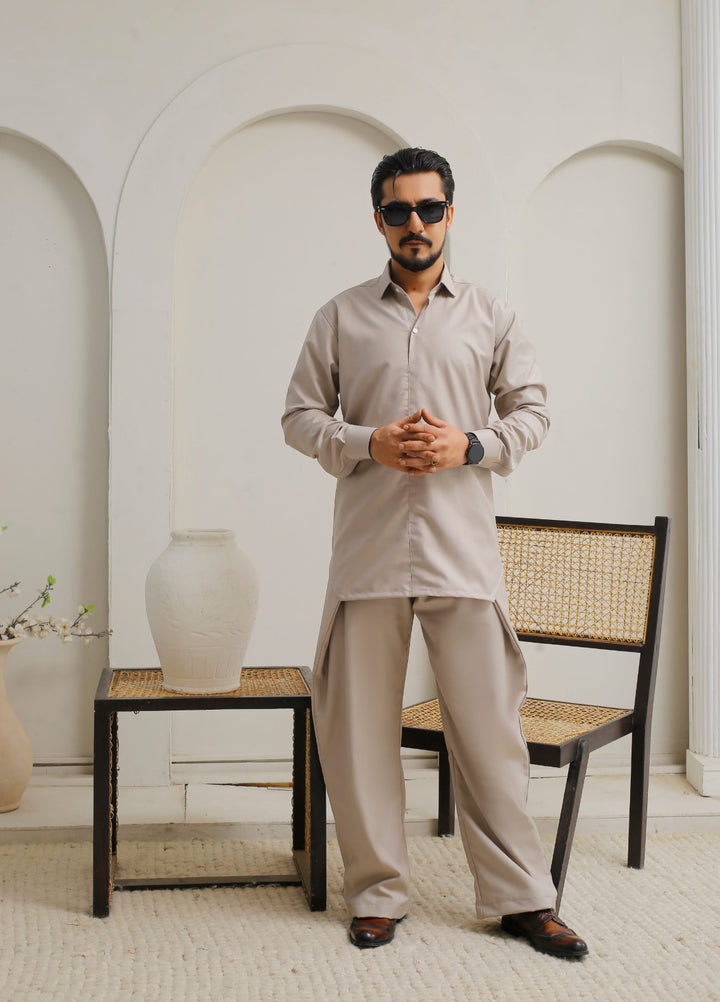 Modern Edge Republic Mens RTW Solids Wash N Wear 2 Piece Suit Mid Beige ER 804 Festive Collection