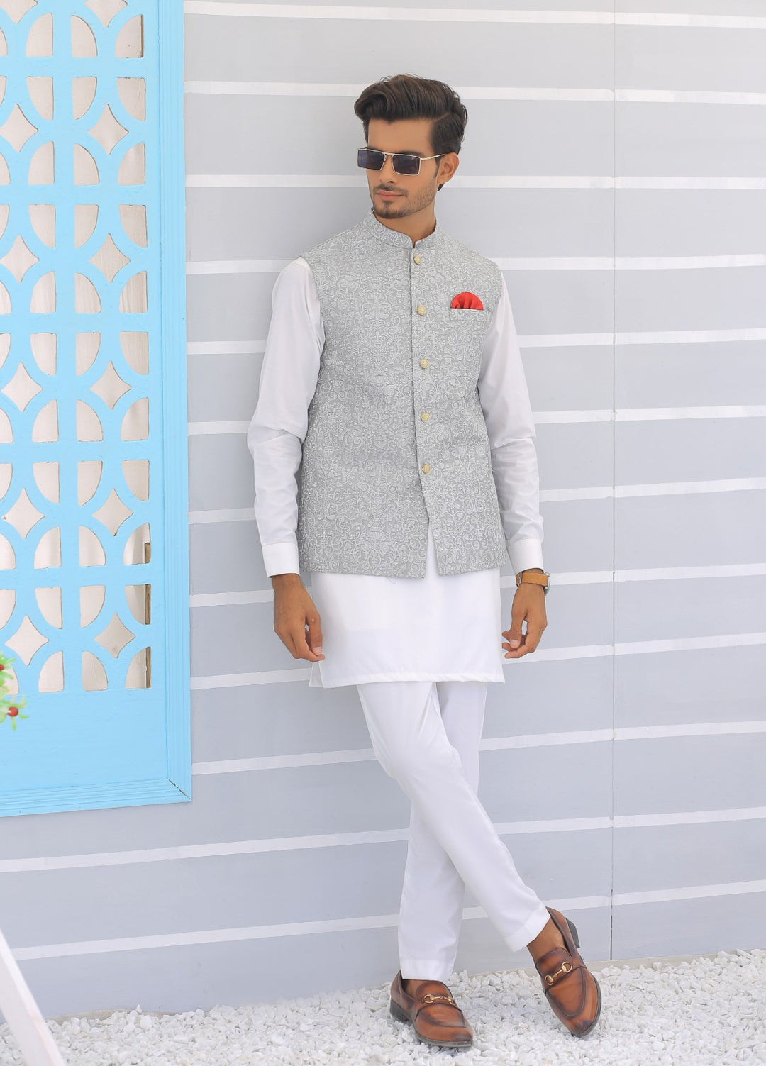 Luxe Waistcoat by Edge Republic Mens RTW Embroidered Wash N Wear 2 Piece Suit ER WC 1098 Festive Collection
