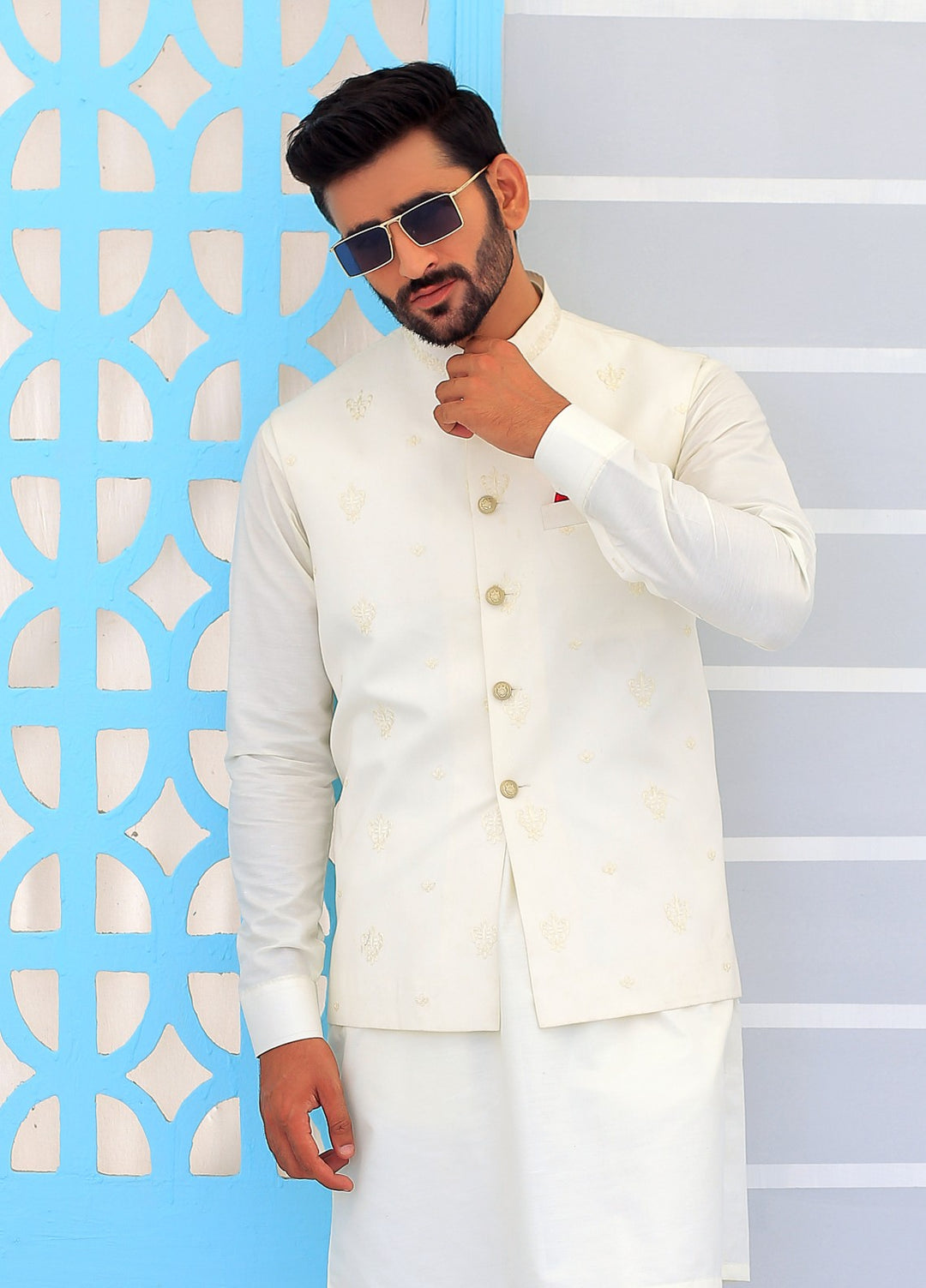 Luxe Waistcoat by Edge Republic Mens RTW Embroidered Wash N Wear 2 Piece Suit ER WC 1093 Festive Collection