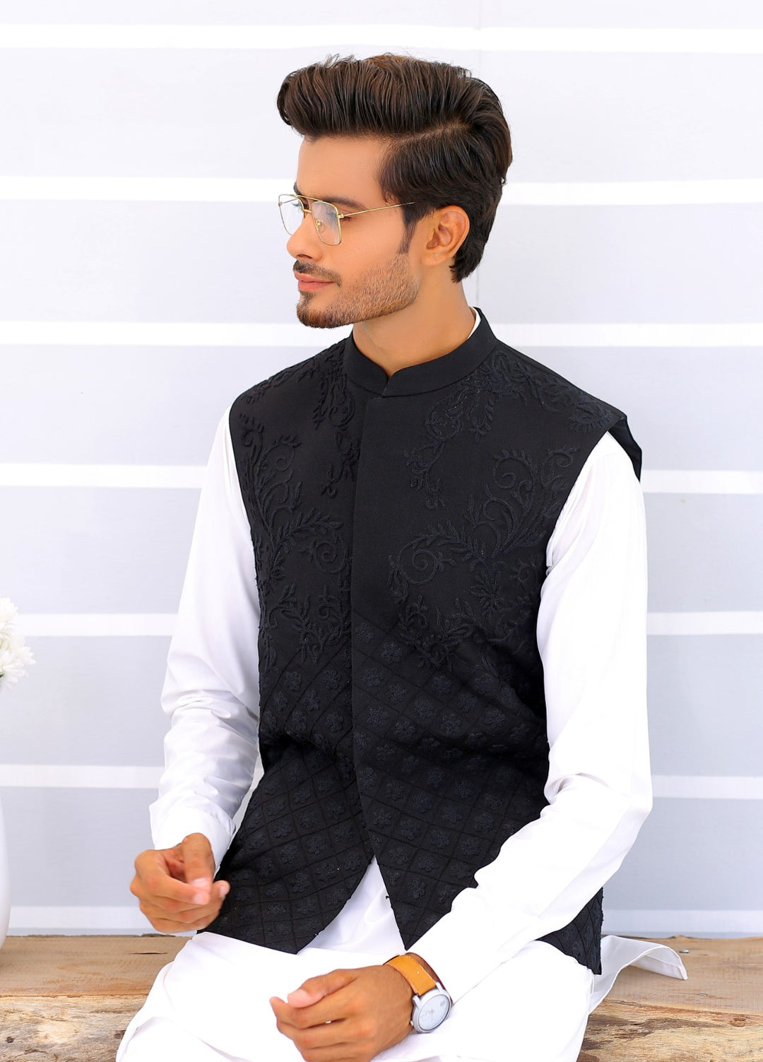 Luxe Waistcoat by Edge Republic Mens RTW Embroidered Wash N Wear 2 Piece Suit ER WC 1089 Festive Collection