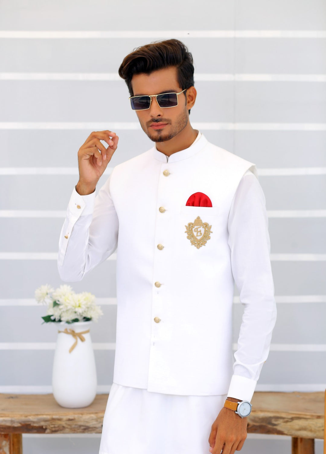 Luxe Waistcoat by Edge Republic Mens RTW Embroidered Wash N Wear 2 Piece Suit ER WC 1088 Festive Collection