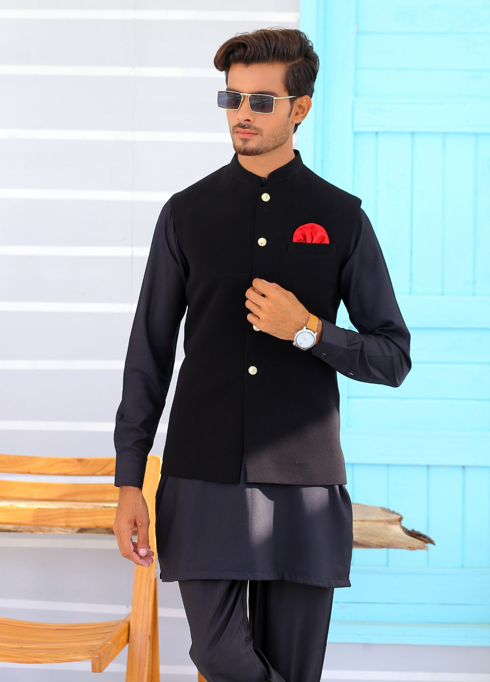 Luxe Waistcoat by Edge Republic Mens RTW Embroidered Wash N Wear 2 Piece Suit ER WC 1085 Festive Collection
