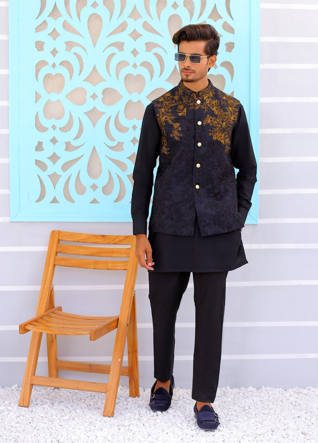 Luxe Waistcoat by Edge Republic Mens RTW Embroidered Wash N Wear 2 Piece Suit ER WC 1083 Festive Collection