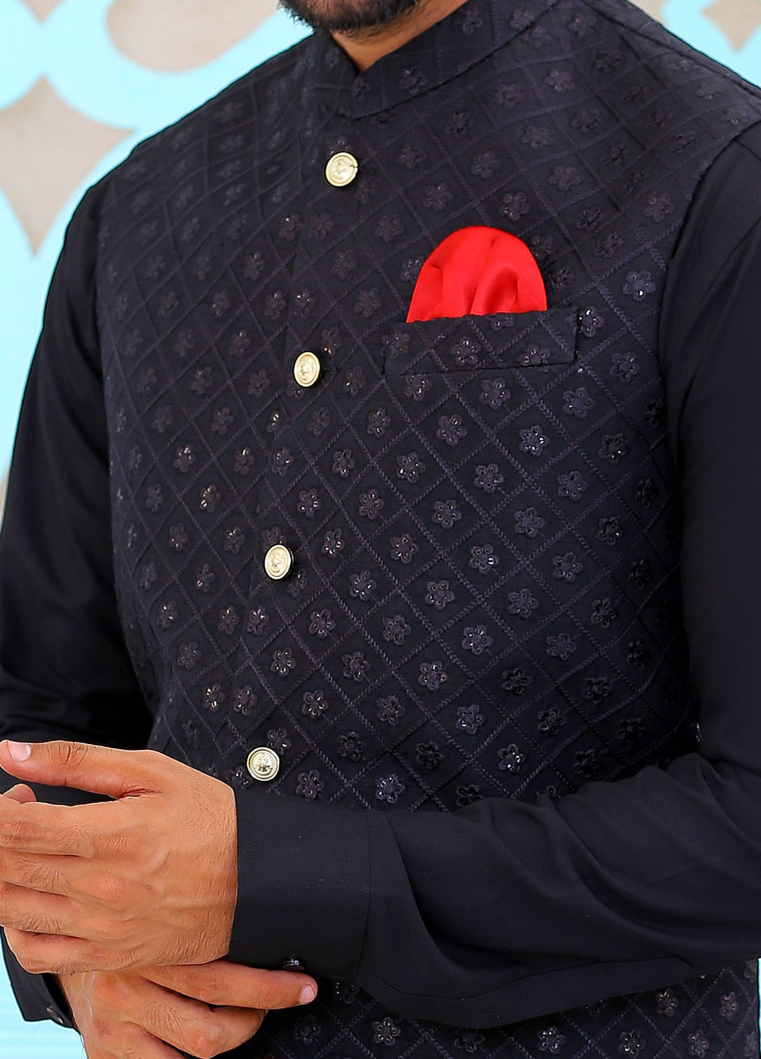 Luxe Waistcoat by Edge Republic Mens RTW Embroidered Wash N Wear 2 Piece Suit ER WC 2004 Festive Collection