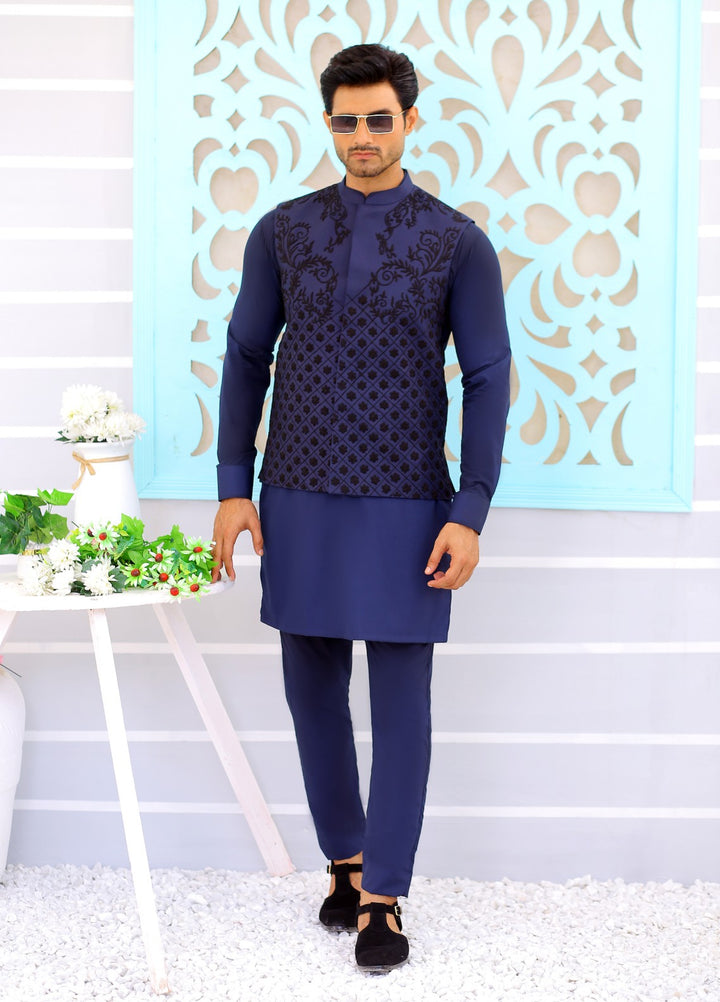 Luxe Waistcoat by Edge Republic Mens RTW Embroidered Wash N Wear 2 Piece Suit ER WC 1078 Festive Collection