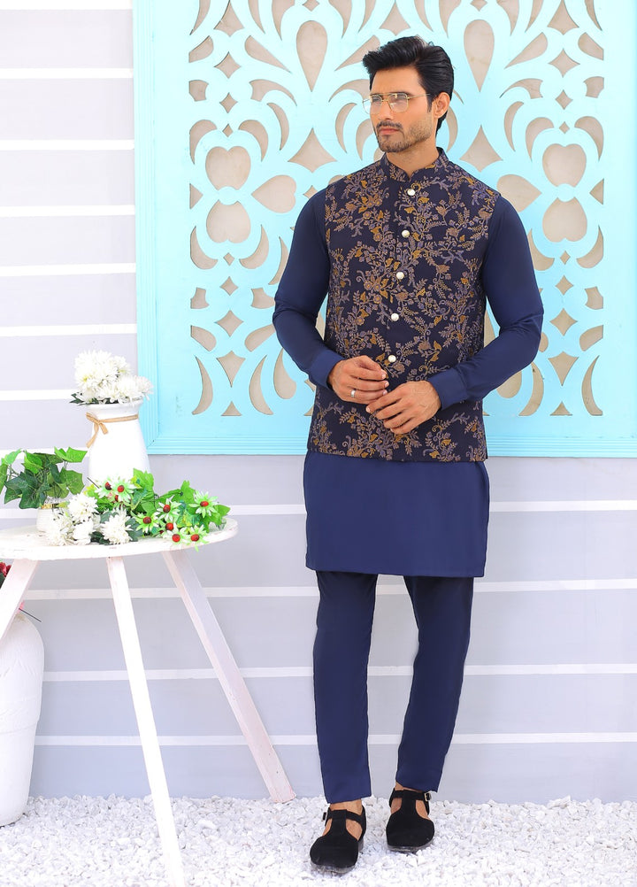 Luxe Waistcoat by Edge Republic Mens RTW Embroidered Wash N Wear 2 Piece Suit ER WC 1076 Festive Collection