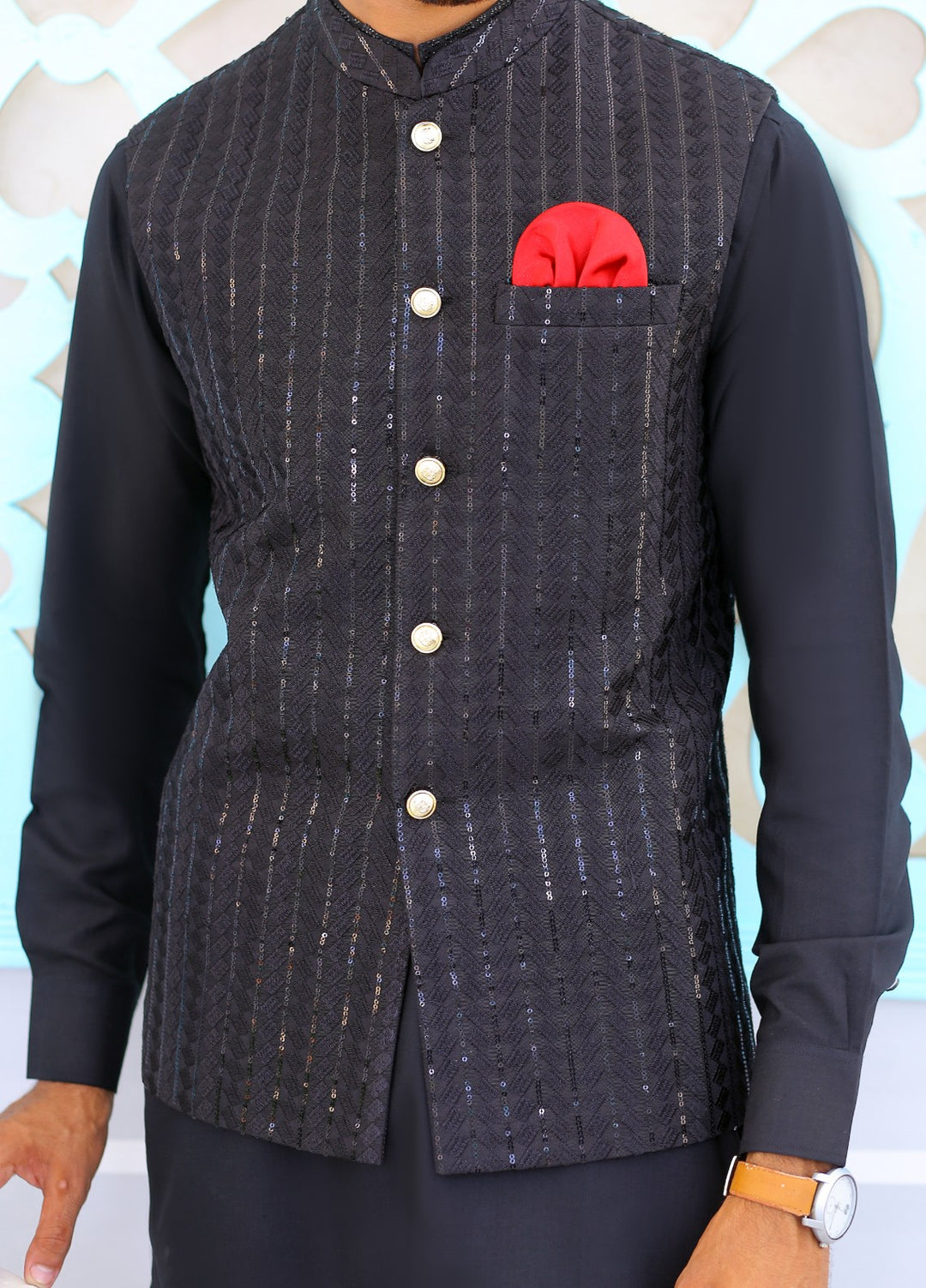 Luxe Waistcoat by Edge Republic Mens RTW Embroidered Wash N Wear 2 Piece Suit ER WC 1075 Festive Collection