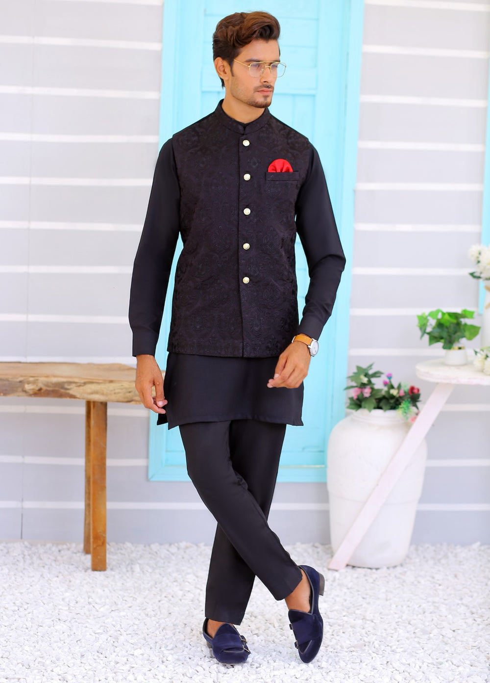 Luxe Waistcoat by Edge Republic Mens RTW Embroidered Wash N Wear 2 Piece Suit ER WC 1072 Festive Collection