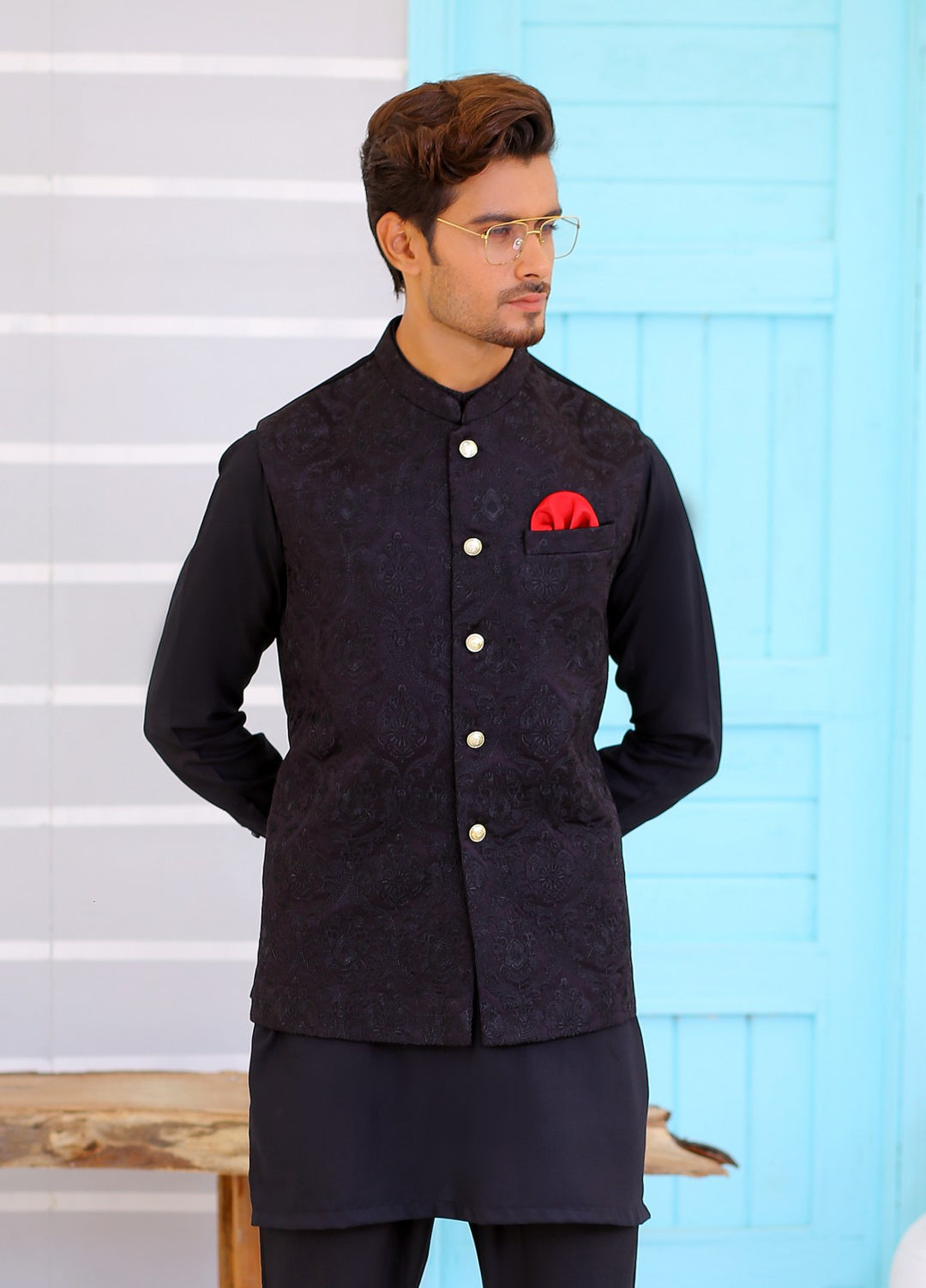Luxe Waistcoat by Edge Republic Mens RTW Embroidered Wash N Wear 2 Piece Suit ER WC 1072 Festive Collection