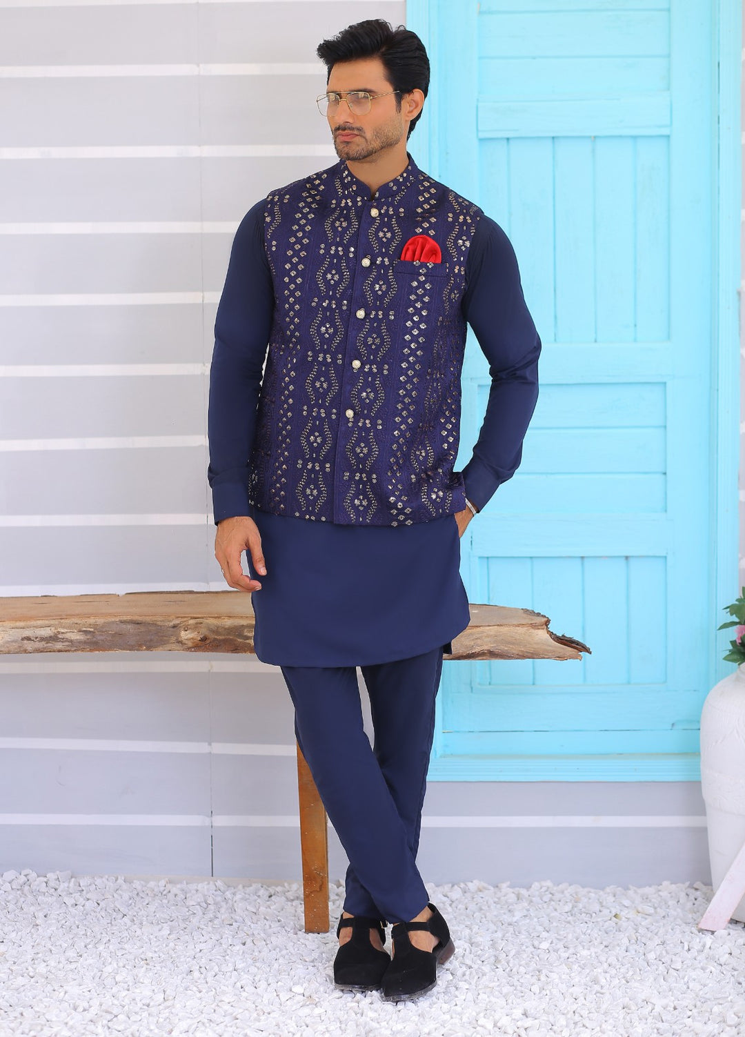 Luxe Waistcoat by Edge Republic Mens RTW Embroidered Wash N Wear 2 Piece Suit ER WC 1070 Festive Collection