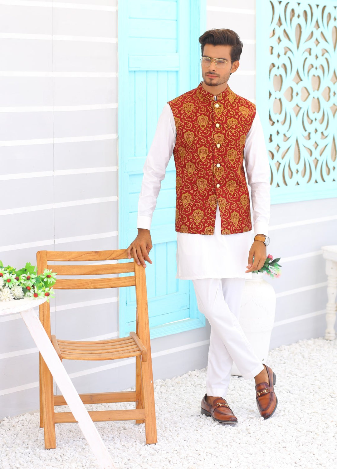Luxe Waistcoat by Edge Republic Mens RTW Embroidered Wash N Wear 2 Piece Suit ER WC 1065 Festive Collection