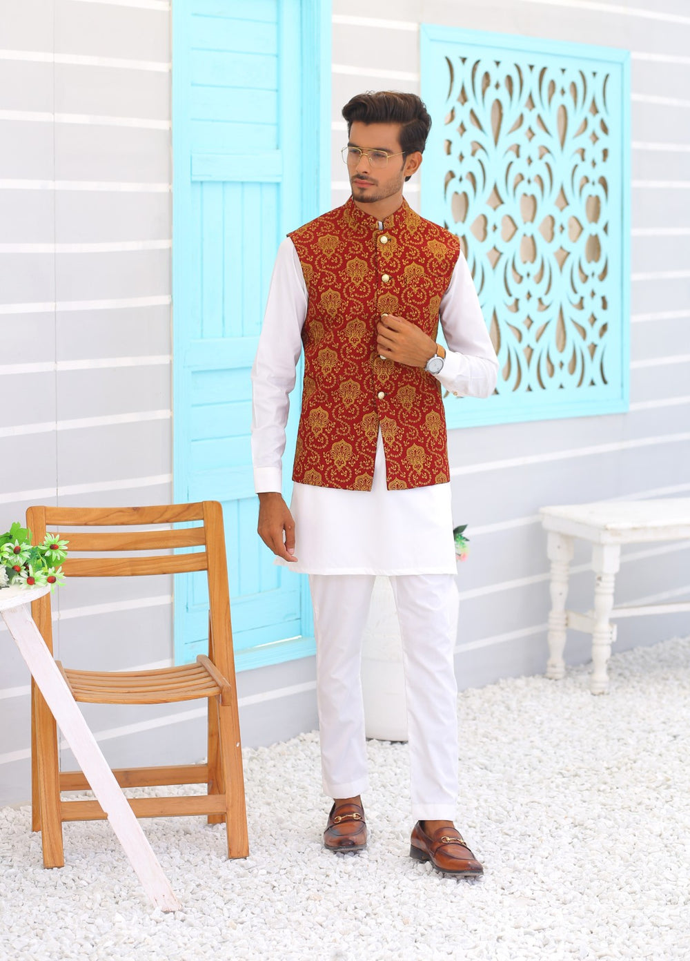 Luxe Waistcoat by Edge Republic Mens RTW Embroidered Wash N Wear 2 Piece Suit ER WC 1065 Festive Collection