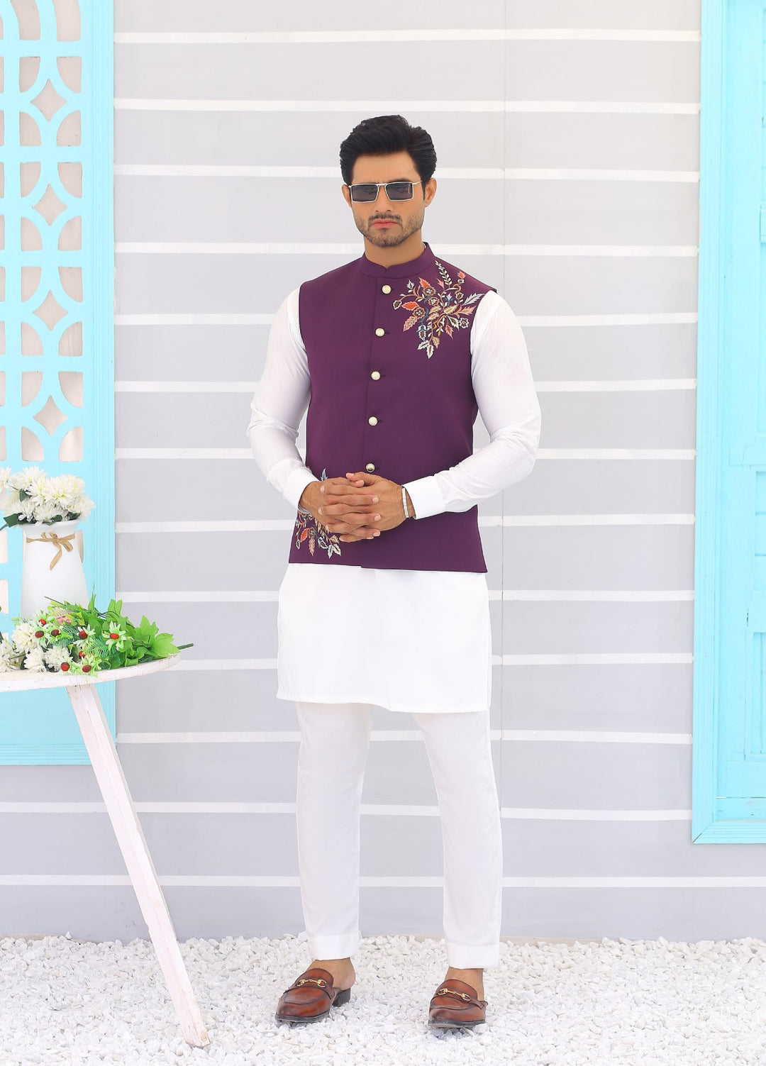 Luxe Waistcoat by Edge Republic Mens RTW Embroidered Wash N Wear 2 Piece Suit ER WC 1063 Festive Collection