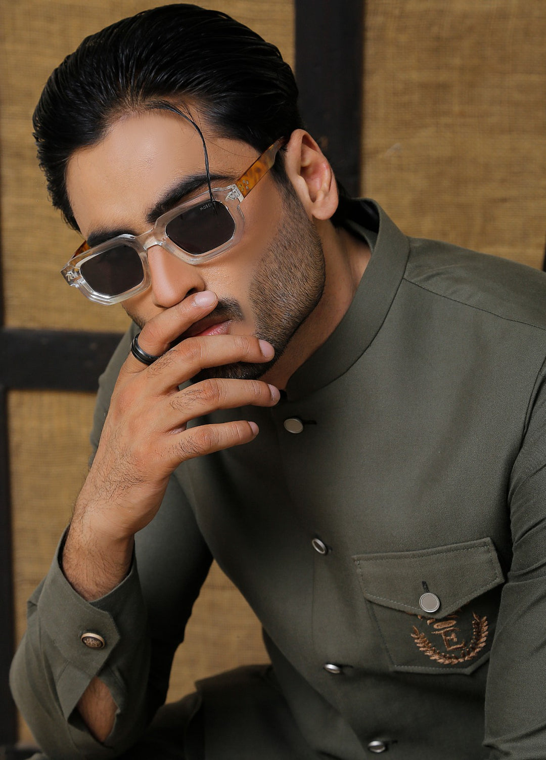 Luxe Waistcoat by Edge Republic Mens RTW Solids Wash N Wear 2 Piece Suit Olive Green Festive Collection