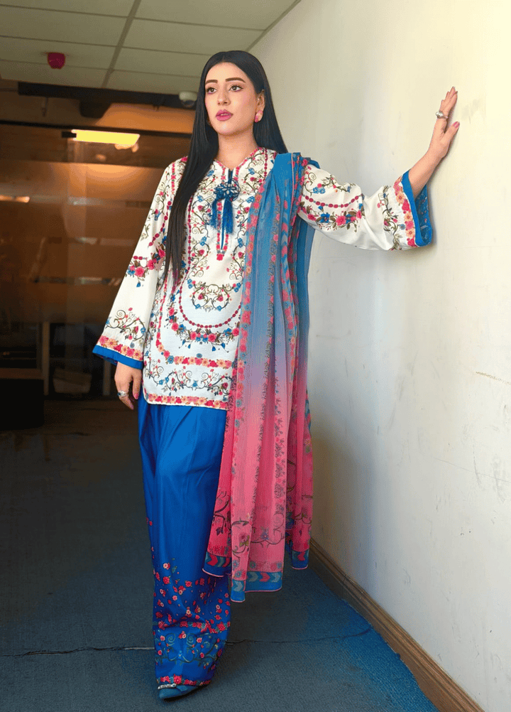 Syra's Atelier RTW Printed Lawn 3 Piece Suit Jahan Ara Blue Casual Collection