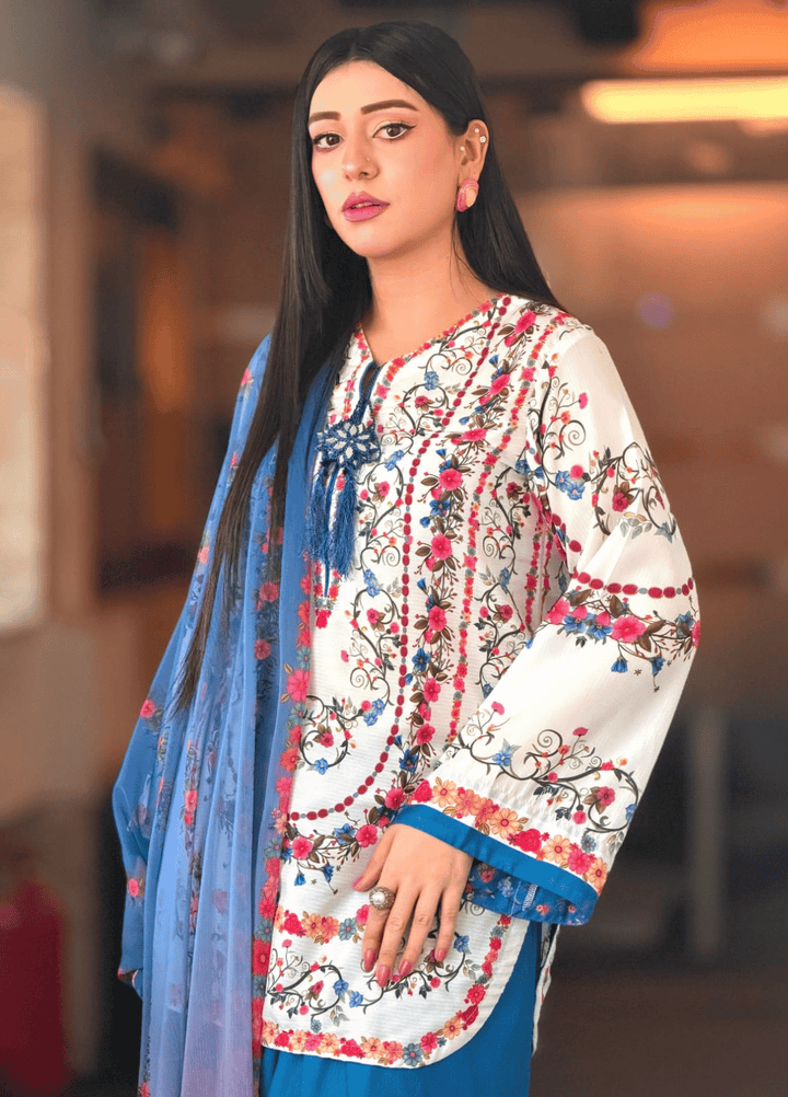 Syra's Atelier RTW Printed Lawn 3 Piece Suit Jahan Ara Blue Casual Collection