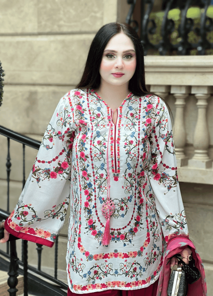 Syra's Atelier RTW Printed Lawn 3 Piece Suit Jahan Ara Pink Casual Collection