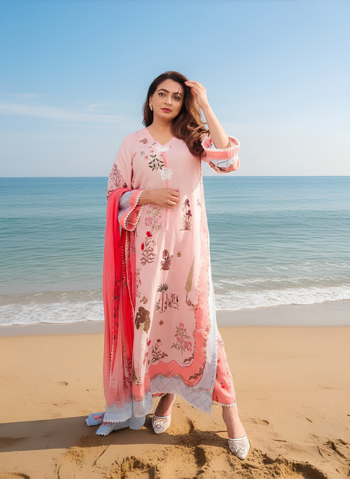 Syra's Atelier RTW Printed Lawn 3 Piece Suit Blushia Kaftan Casual Collection