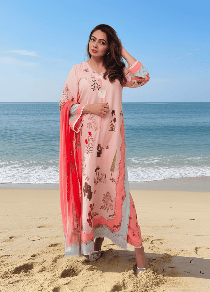 Syra's Atelier RTW Printed Lawn 3 Piece Suit Blushia Kaftan Casual Collection