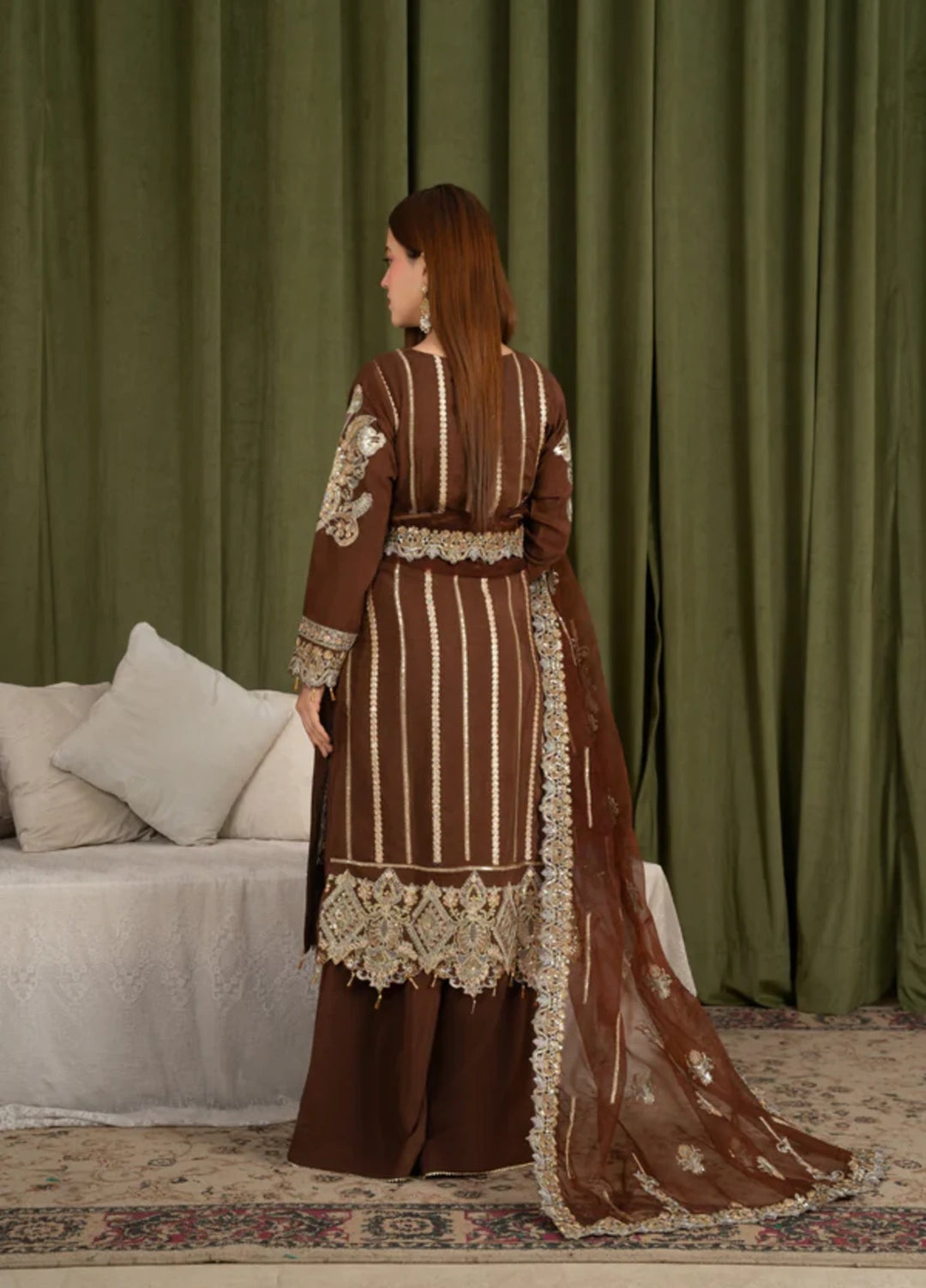 Sehrish by Maherposh RTW Embroidered Viscose Raw Silk 3 Piece Suit MP-SR-05 COCOA HERITAGE Festive Collection
