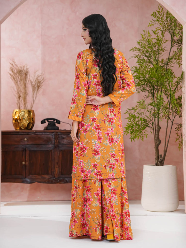 TNG Women RTW Printed Doria 2 Piece Suit Neena Gharara Set Mustard Casual Collection