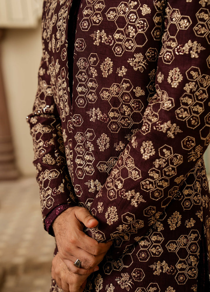 Dildaar by Hamna Ehtasham Mens RTW Embroidered Korean Silk 3 Piece Suit Ruan Festive Collection