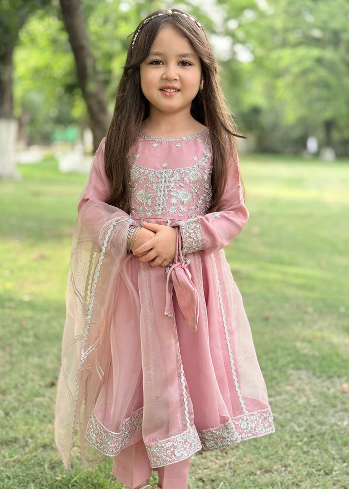 Modest Girls RTW Embroidered Tissue 3 Piece Suit Pink Frock Wedding Collection