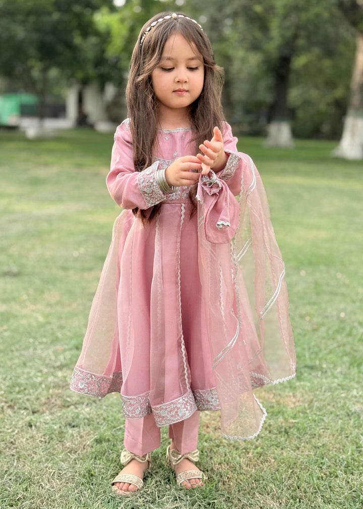 Modest Girls RTW Embroidered Tissue 3 Piece Suit Pink Frock Wedding Collection