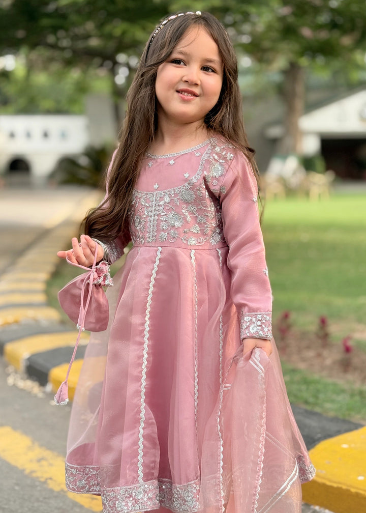 Modest Girls RTW Embroidered Tissue 3 Piece Suit Pink Frock Wedding Collection