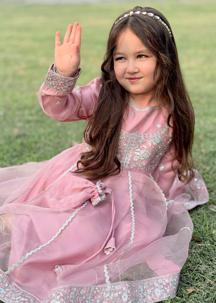 Modest Girls RTW Embroidered Tissue 3 Piece Suit Pink Frock Wedding Collection