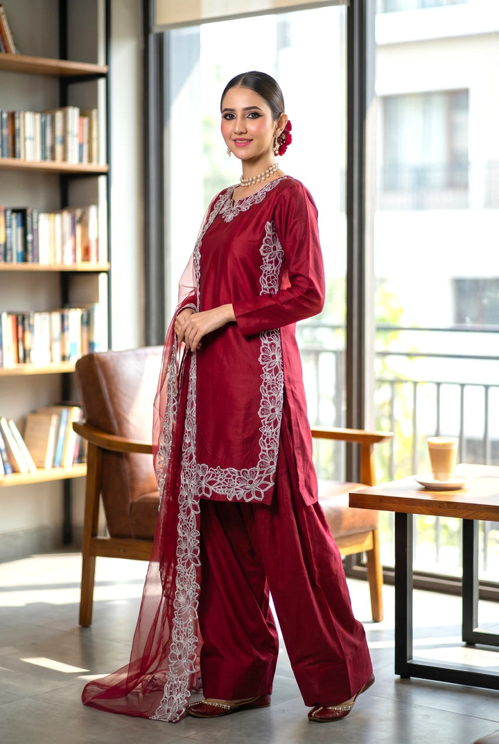 Heritage by Maherposh RTW Embroidered Lawn 3 Piece Suit Maroon Festive Collection