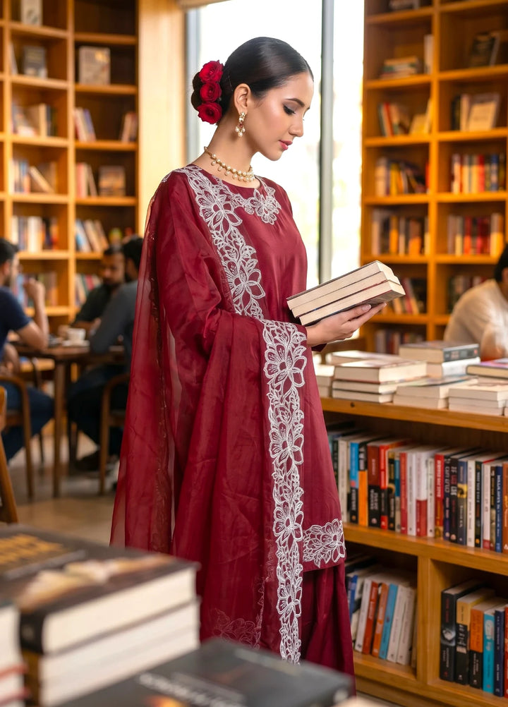 Heritage by Maherposh RTW Embroidered Lawn 3 Piece Suit Maroon Festive Collection