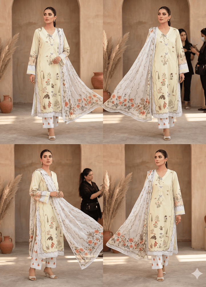 Syra's Atelier Women RTW Printed Chiffon 3 Piece Suit Gulbahar Kaftan Summer Collection